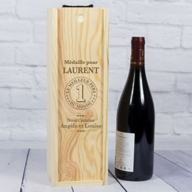 Cadeaux personnalisés: Cadeaux avec le nom: Coffret à vin en bois pour le meilleur papa