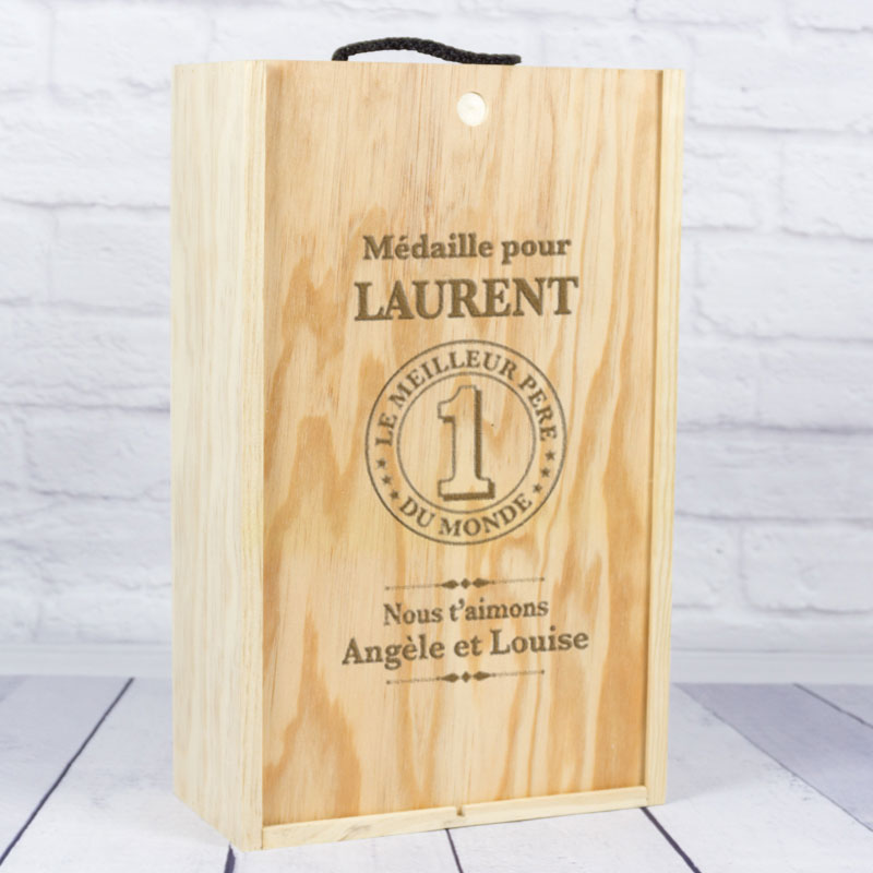 Cadeaux personnalisés: Cadeaux avec le nom: Coffret à vin en bois pour le meilleur papa