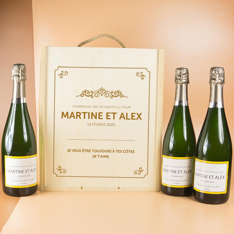 Coffret Champagne Personnalisé Avec Flûtes Gravées - Cadeau Romantique Dessin Au Trait