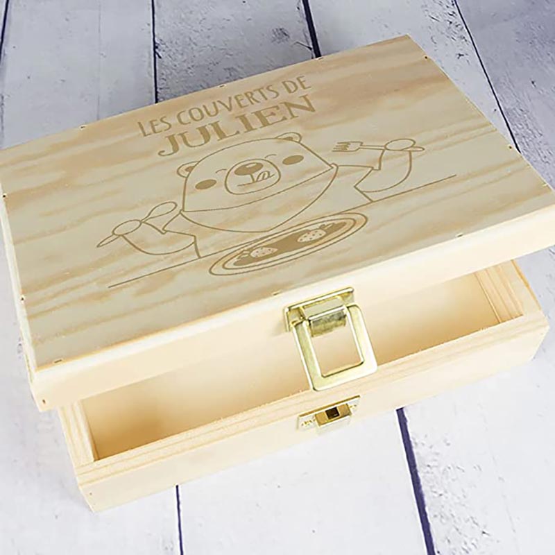 Cadeaux personnalisés: Cadeaux avec le nom: Coffret en bois personnalisé avec dessin d'un ours en peluche