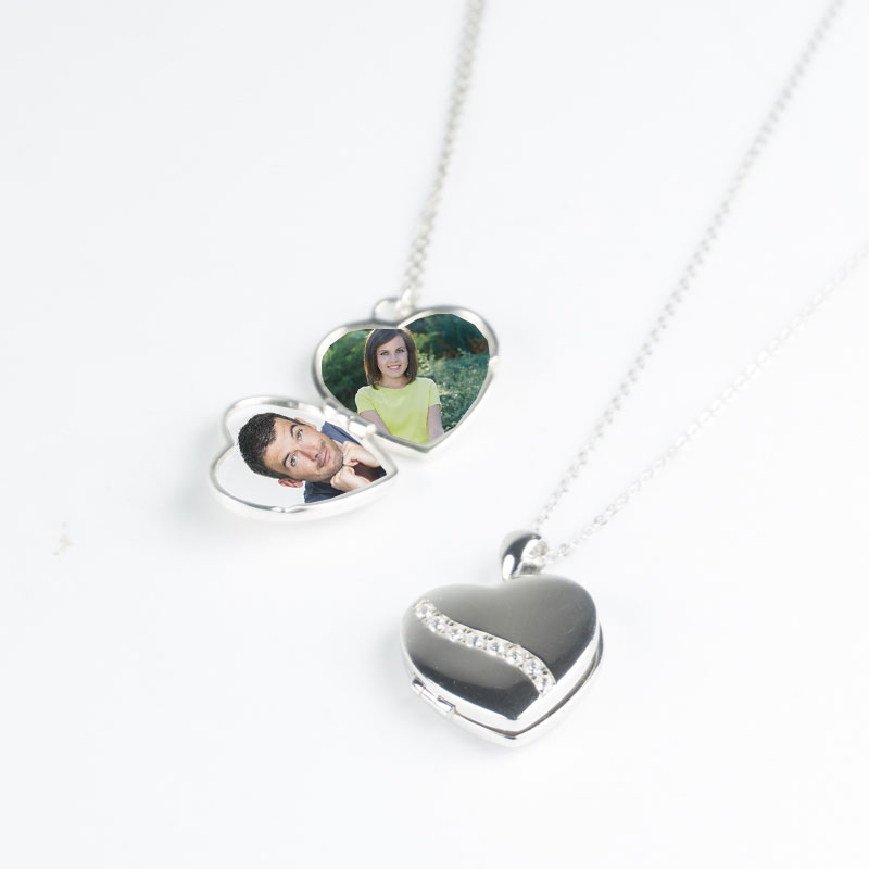 Cadeaux personnalisés: Bijoux personnalisés: Pendentif cœur en argent gravé pour 2 photos