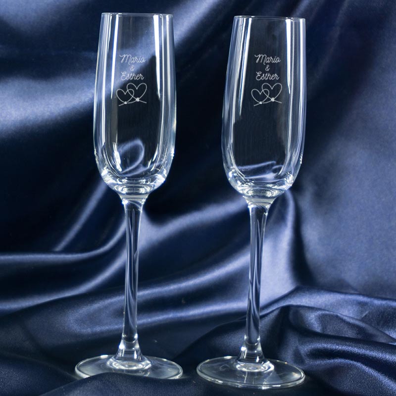 Cadeaux personnalisés: Art de la table personnalisé: Flûtes à champagne gravées avec cristaux Swarovski pour les couples