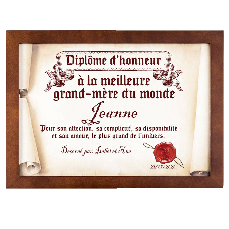 Cadeaux personnalisés: Décoration: Diplôme en parchemin à la meilleure grand-mère du monde