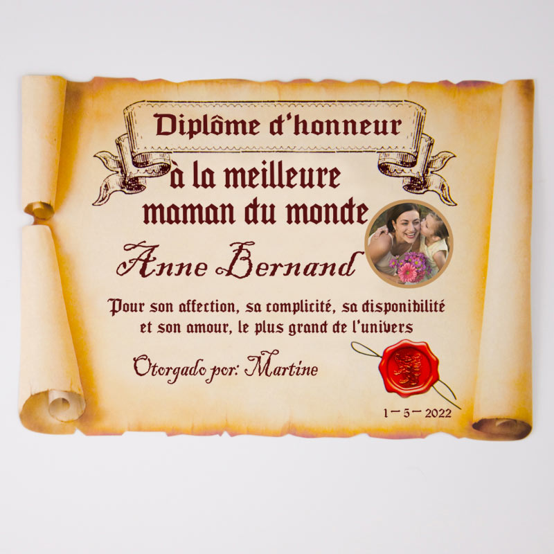 Cadeaux personnalisés: Décoration: Diplôme parchemin personnalisé pour les mamans 