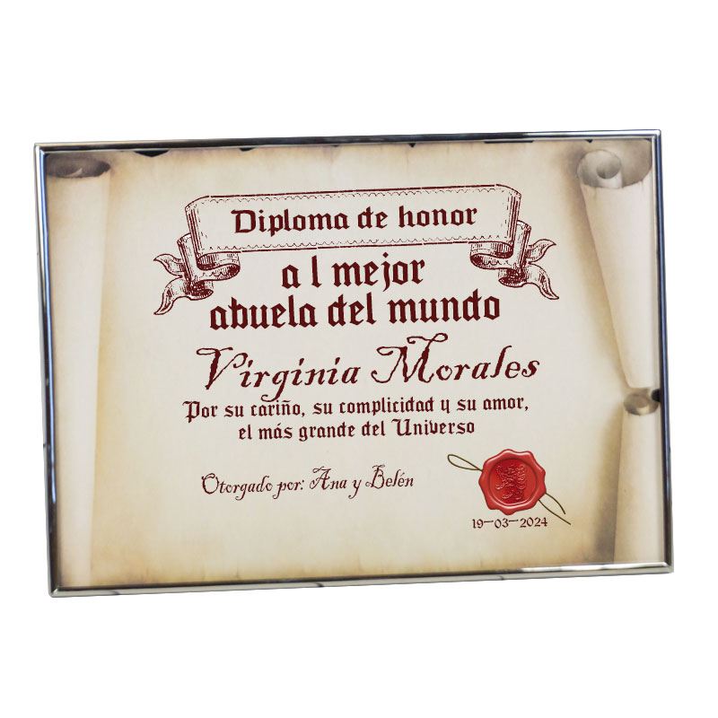 Dipl&ocirc;me grand-m&egrave;re avec cadre m&eacute;tallique
