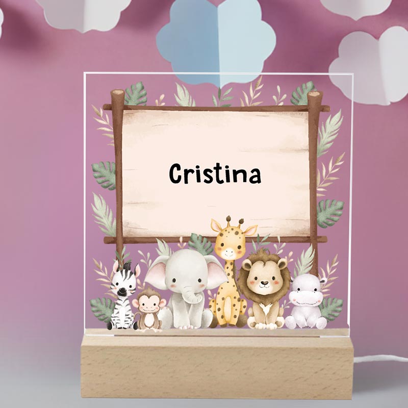 Cadeaux personnalisés: Cadeaux avec le nom: Lampe pour enfants personnalis&eacute;e avec des animaux