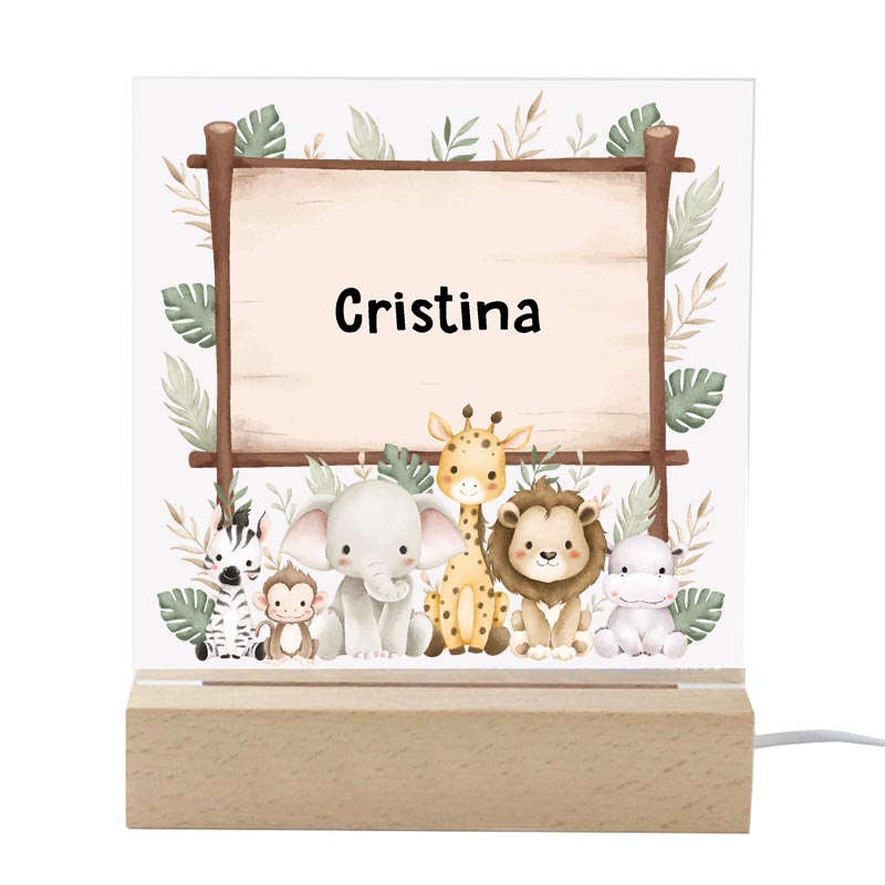 Cadeaux personnalisés: Cadeaux avec le nom: Lampe pour enfants personnalis&eacute;e avec des animaux