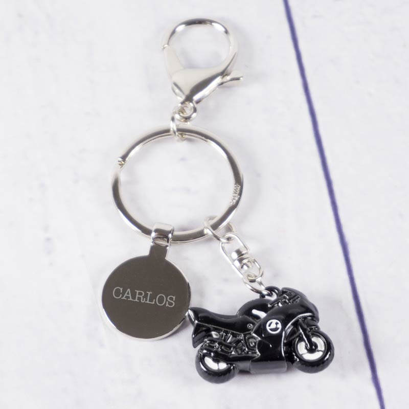 Cadeaux personnalisés: Bijoux personnalisés: Porte-clés gravé 'moto'