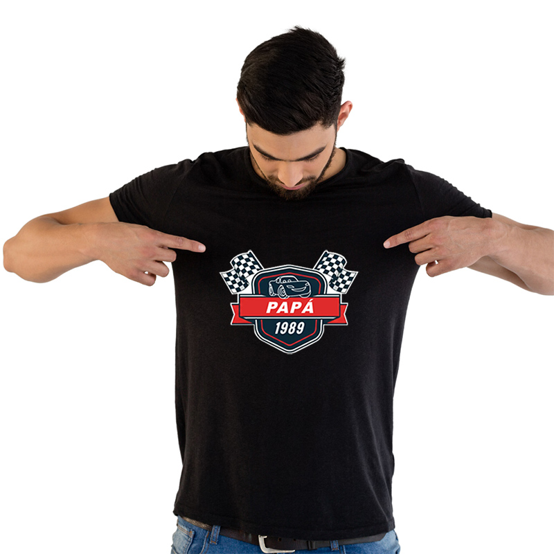 Cadeaux personnalisés: Cadeaux avec le nom: Ensemble de t-shirts noirs personnalis&eacute;s pour p&egrave;re et fils &laquo; Carreras &raquo;