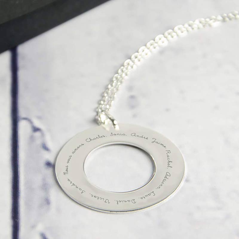 Cadeaux personnalisés: Bijoux personnalisés: Pendentif disque en argent pour professeur