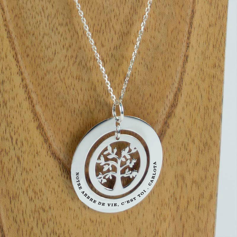 Cadeaux personnalisés: Bijoux personnalisés: Pendentif en Argent Arbre de Vie personnalisé