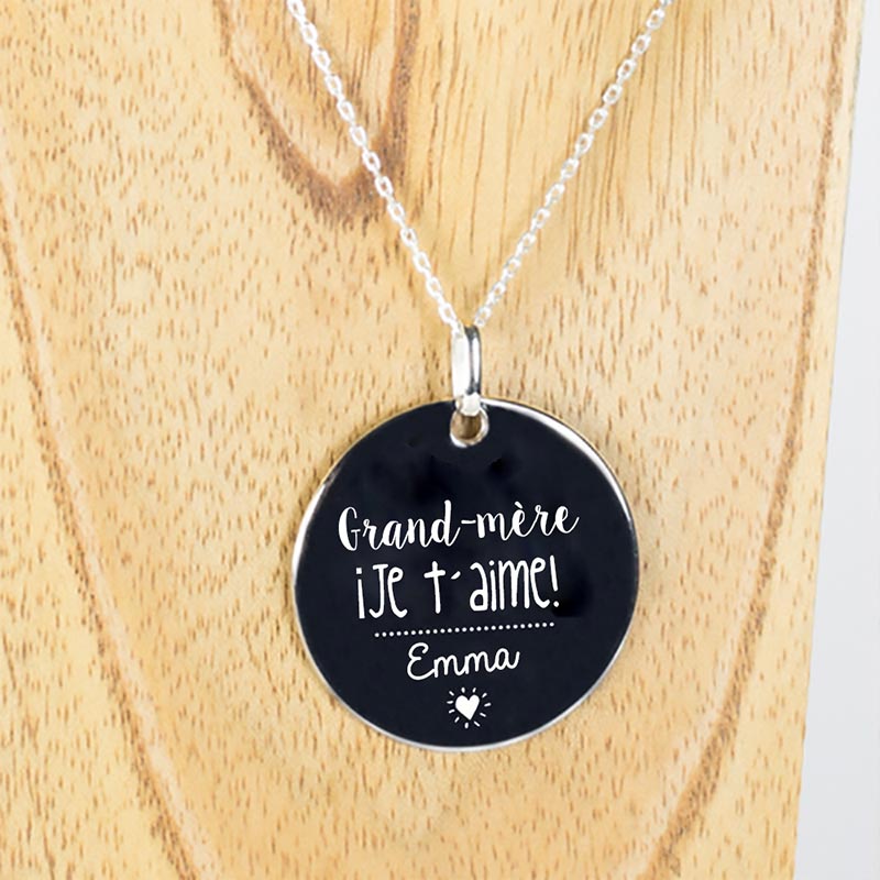 Cadeaux personnalisés: Bijoux personnalisés: Pendentif en Argent 'Grand-mère, Je t'aime!' gravé