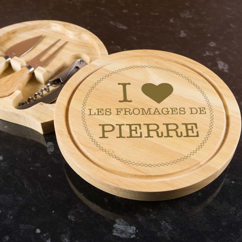 Cadeaux personnalisés: Cadeaux avec le nom: Plateau de fromages personnalisé 'I love...'