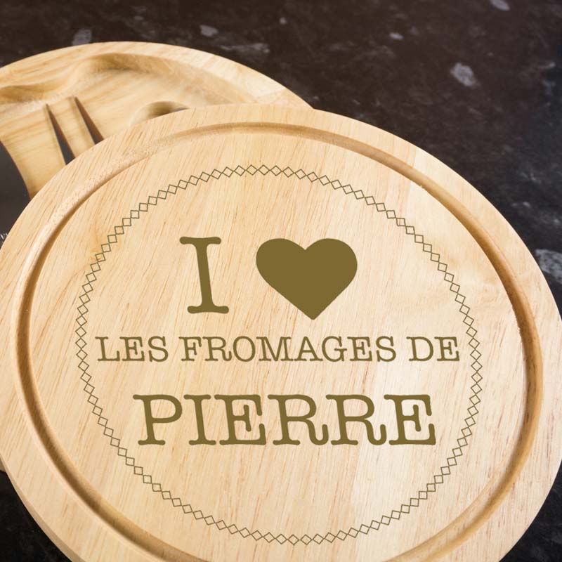 Cadeaux personnalisés: Cadeaux avec le nom: Plateau de fromages personnalisé 'I love...'