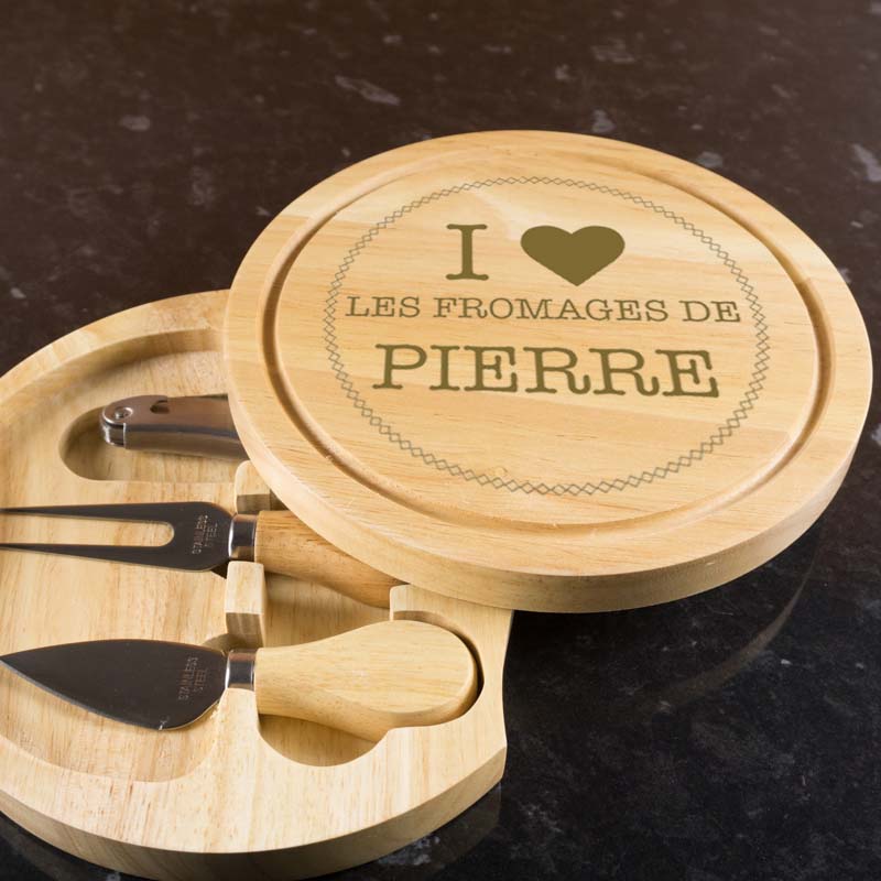 Cadeaux personnalisés: Cadeaux avec le nom: Plateau de fromages personnalisé 'I love...'