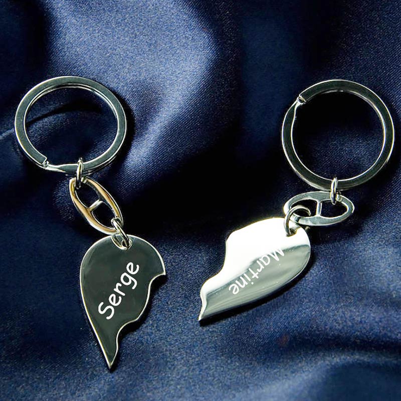 Cadeaux personnalisés: Bijoux personnalisés: Porte-clés coeur duo gravé