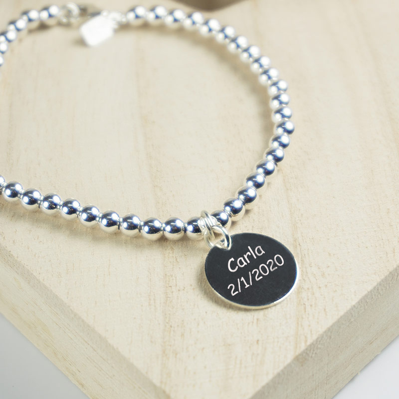 Cadeaux personnalisés: Bijoux personnalisés: Bracelet boules en argent personnalisé