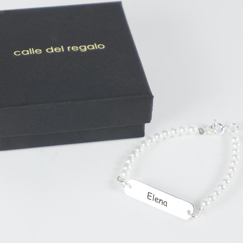 Cadeaux personnalisés: Bijoux personnalisés: Bracelet à perles gravé en argent pour fille