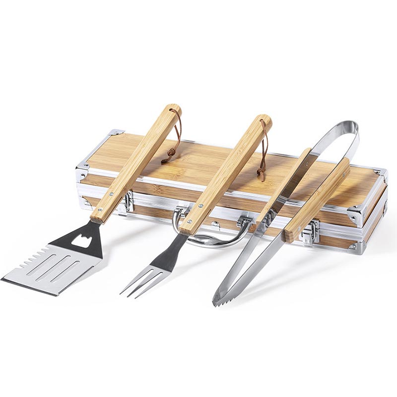 Cadeaux personnalisés: Cadeaux avec le nom: Set barbecue gravé 'Bambou'