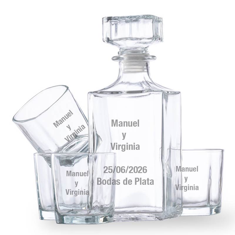 Cadeaux personnalisés: Art de la table personnalis&eacute;: Coffret &agrave; whisky avec texte grav&eacute;