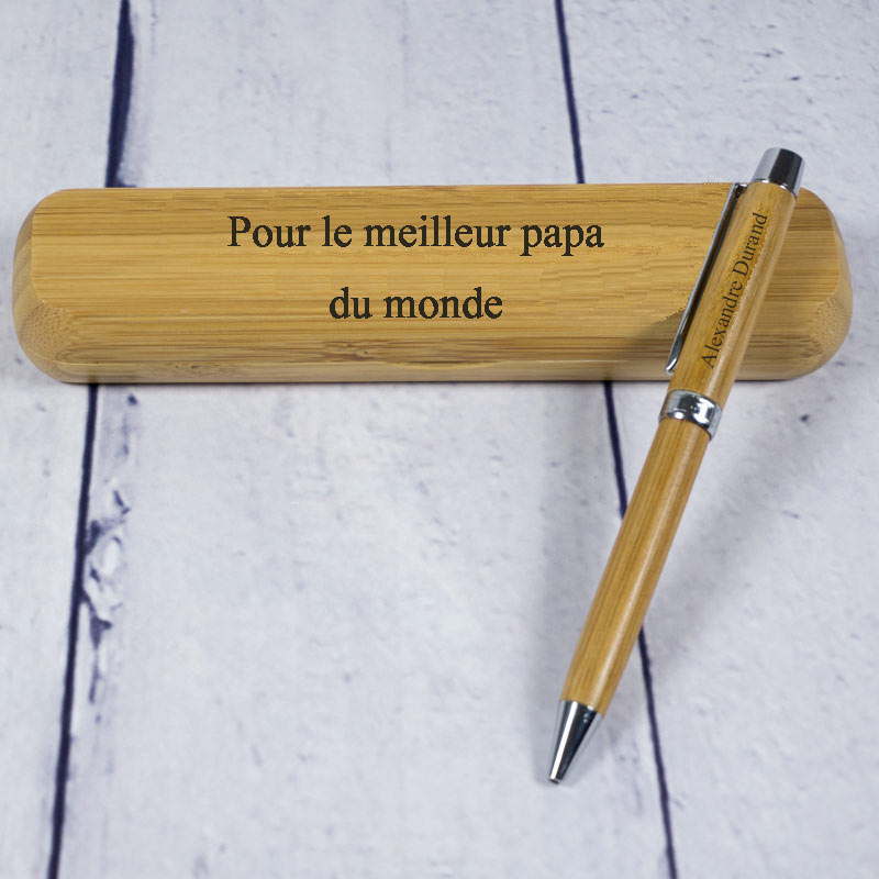 Stylo à bille en bois de bambou personnalisé et gravé