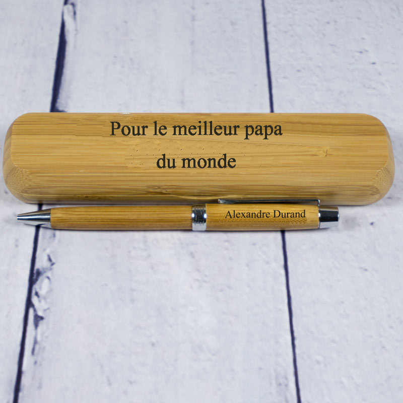 Cadeaux personnalisés: Cadeaux avec le nom: Stylo à bille en bois de bambou personnalisé et gravé