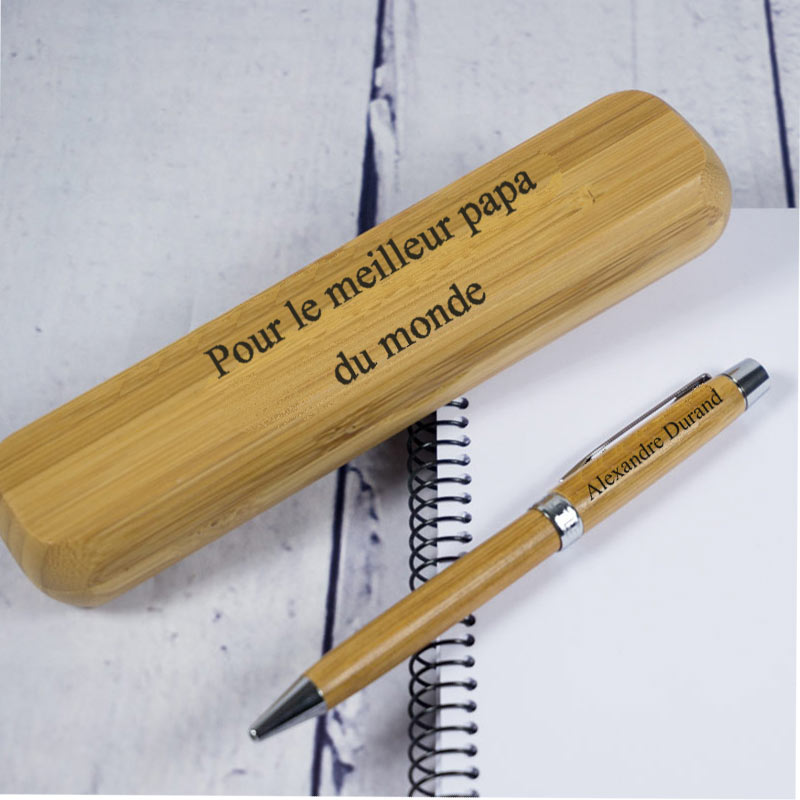 Cadeaux personnalisés: Cadeaux avec le nom: Stylo à bille en bois de bambou personnalisé et gravé