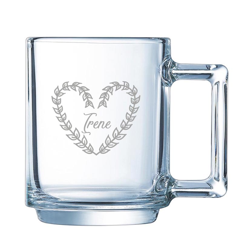 Cadeaux personnalisés: Mugs personnalisés: Tasse en verre personnalisée avec dessin et prénom gravés 