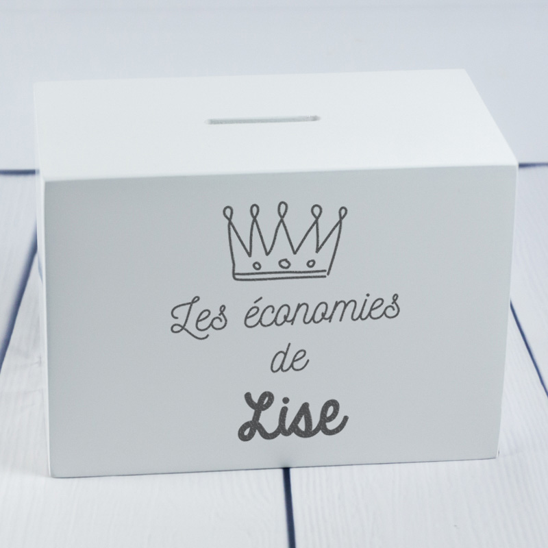 Cadeaux personnalisés: Cadeaux avec le nom: Tirelire en bois personnalisée Couronne