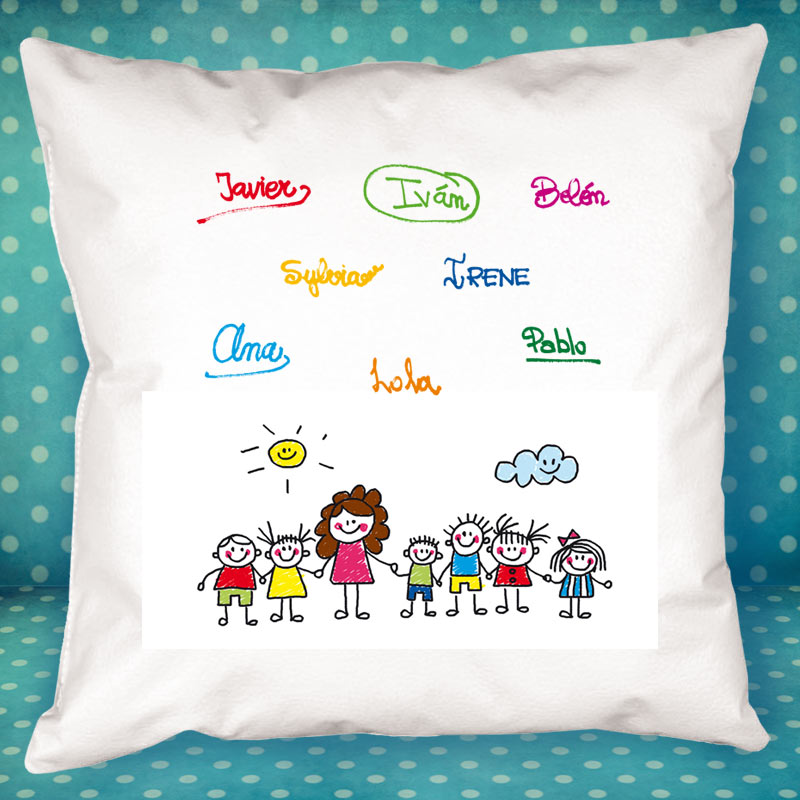 Cadeaux personnalisés: Décoration: Coussin personnalisé avec signatures pour professeur