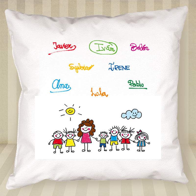 Cadeaux personnalisés: Décoration: Coussin personnalisé avec signatures pour professeur