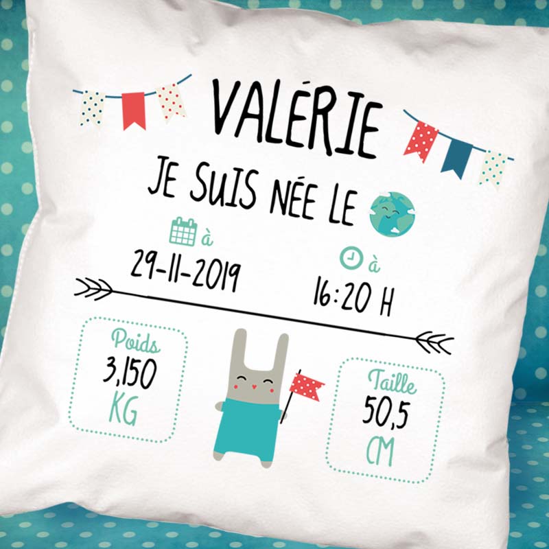 Cadeaux personnalisés: Décoration: Coussin nouveau-né personnalisé