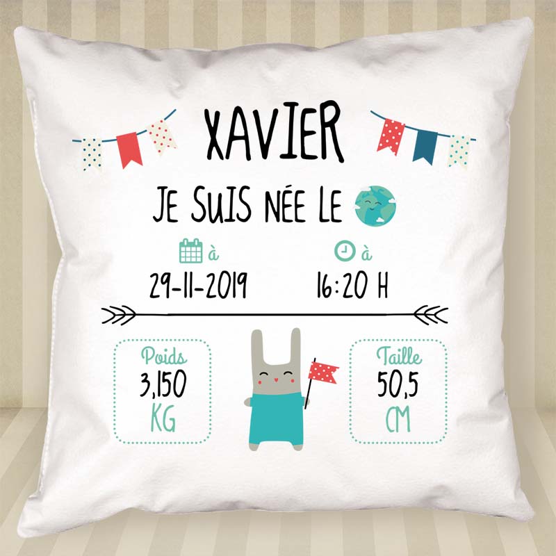 Cadeaux personnalisés: Décoration: Coussin nouveau-né personnalisé