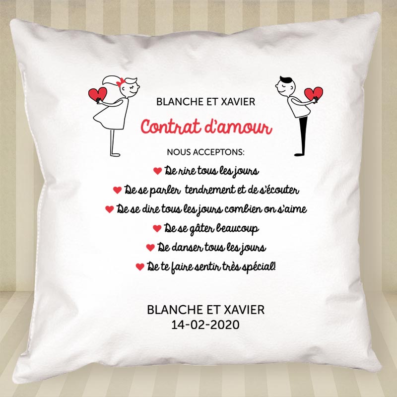 Cadeaux personnalisés: Décoration: Coussin personnalisé contrat d'amour