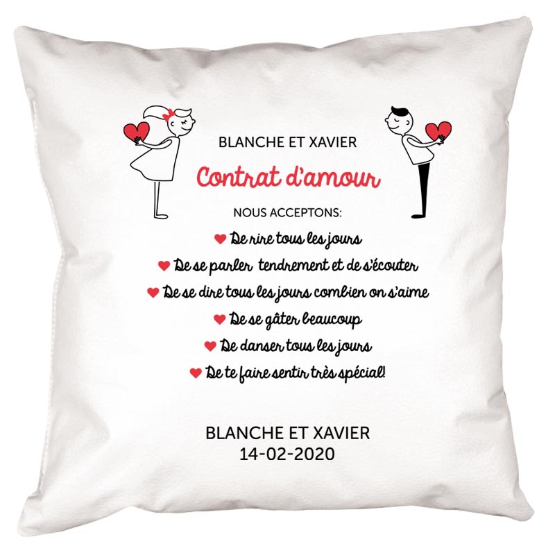 Cadeaux personnalisés: Décoration: Coussin personnalisé contrat d'amour