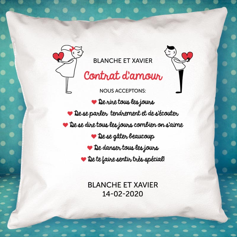 Cadeaux personnalisés: Décoration: Coussin personnalisé contrat d'amour