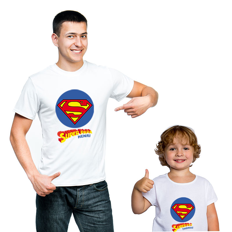 Cadeaux personnalisés: Cadeaux avec le nom: Pack de t-shirts personnalisés Super Papa et Super Enfant