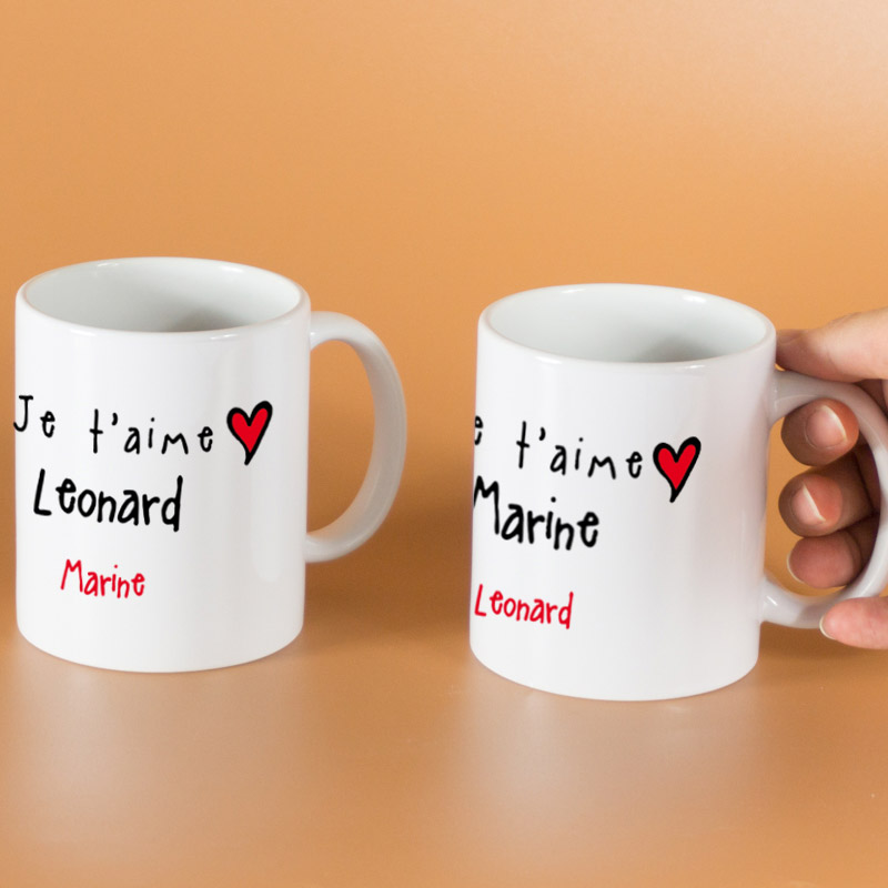 Cadeaux personnalisés: Cadeaux avec le nom: Pack de tasses Je t'aime personnalisées